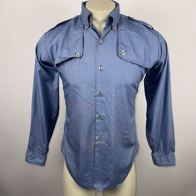 #ad Sears Chambray Shirt Mens Tapered Vtg Disco Nik MCM Twos Company 60s 70s Medium $29.99