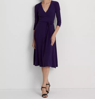 lauren ralph lauren matte jersey surplice dress Lauren Ralph Lauren Women's Purple Matte Jersey Surplice Dress COUTUREPOINT