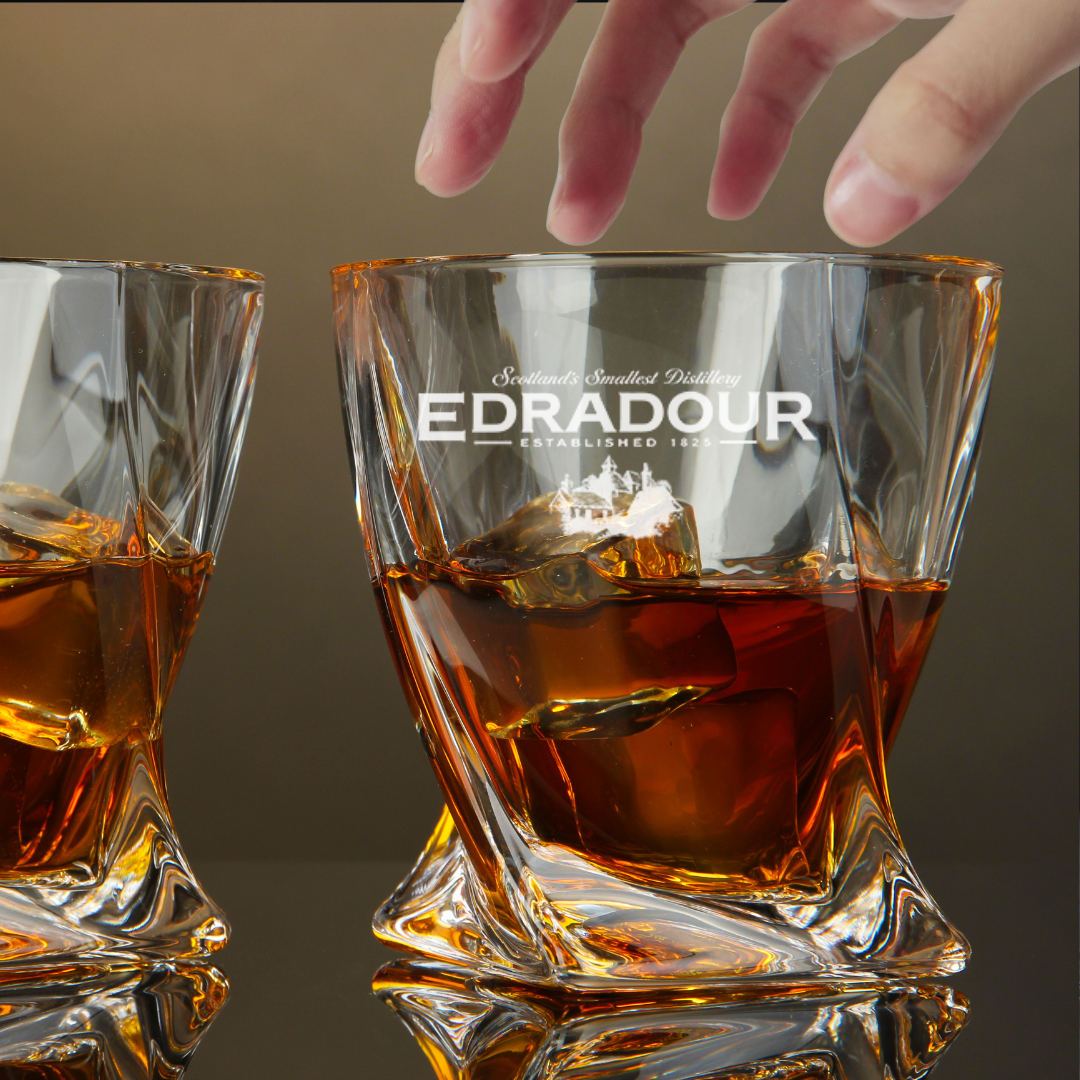 Custom Engraved Edradour Whiskey Glass – 10 oz Twisted Rocks Glass