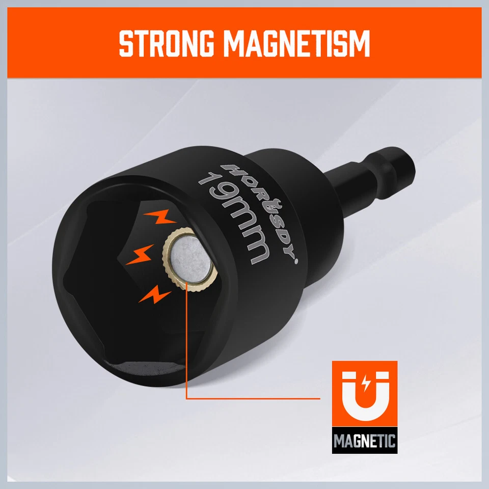 2pc Scissor Jack Socket 19mm Hex Magnetic Nut Trailer Connect Change Power Drill - Image 4 of 4