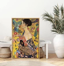 Wall26 Gustav Klimt's Lady with Fan Framed Wall Art Canvas Print