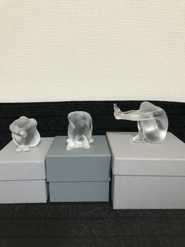 LALIQUE Clear Figurine Posing Yoga Nudes set of 3 Mint with box