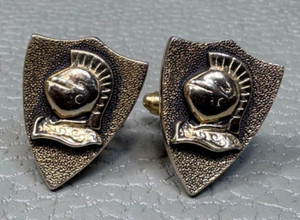Authentic Vintage Medieval Knight in Armour Shield Shaped Yellow Gold Plated Cuff Links