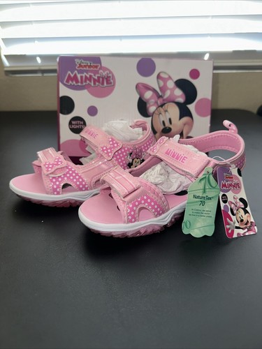 NWB Disney Minnie Mouse Pink Open Toe Hook and Loop Sandals Girls Sz 12 - Picture 2 of 12