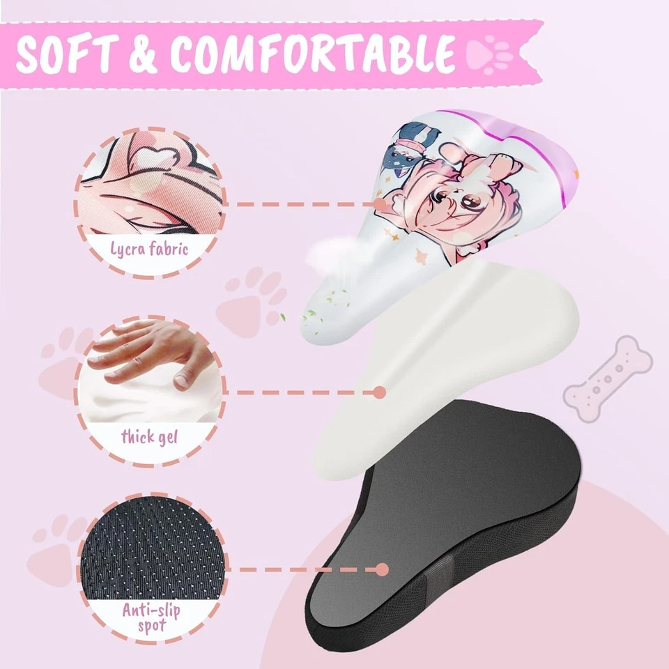 Cojín de asiento de bicicleta para niños, funda acolchada de gel con estampado de personajes de anime, rosa y W Foto 4 de 4