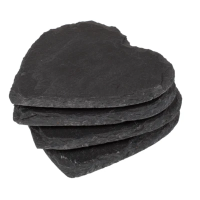 4 x Schiefer Untersetzer Herzform ca. 10cm Schieferuntersetzer Herz Geschenk NEU - Bild 1 von 4