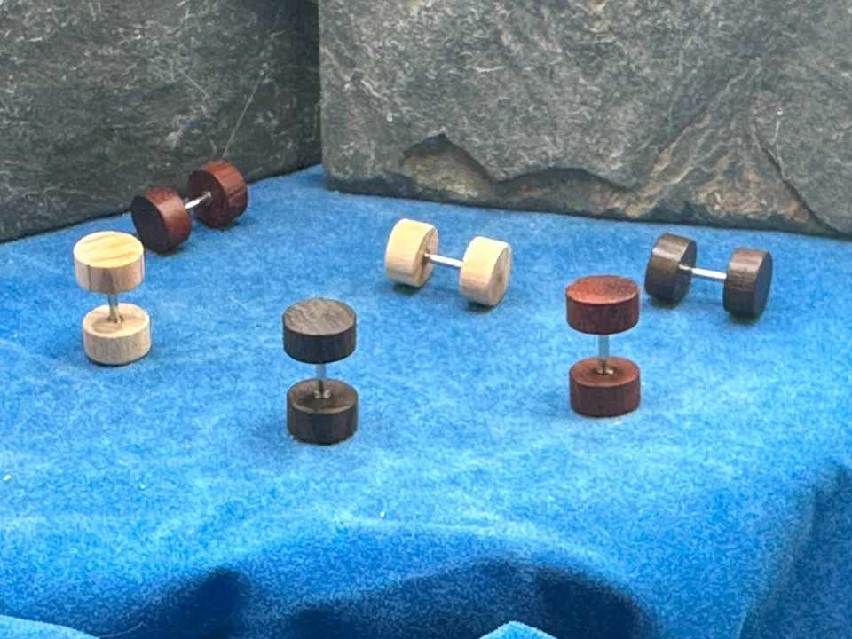 3 pares de pendientes de madera tramposo ilusión enchufe calibre 16 barra calibre 00 cara E564 Foto 2 de 4