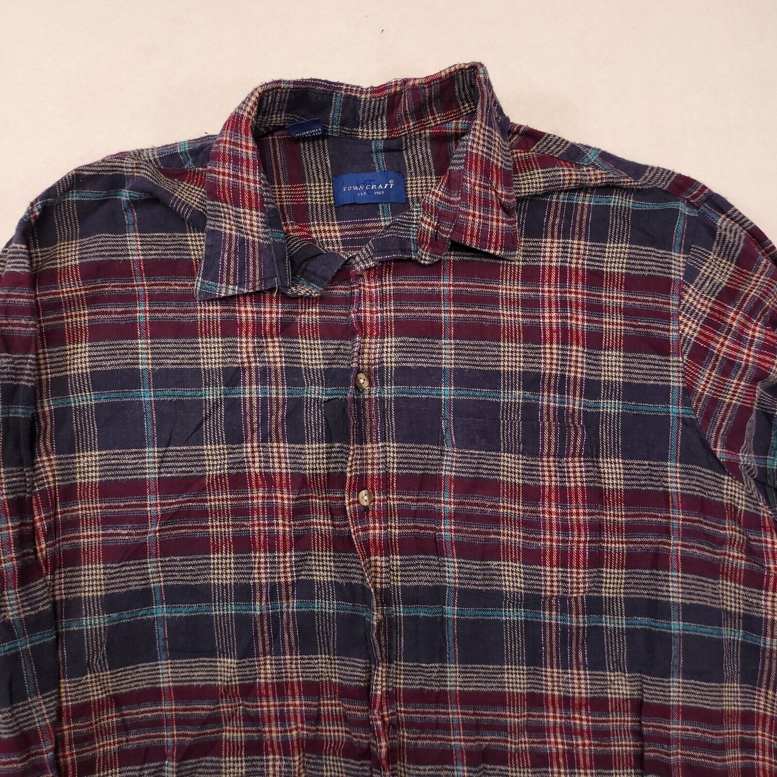 Town & Craft Madras Flannel Casual Button Up Shir… - image 1