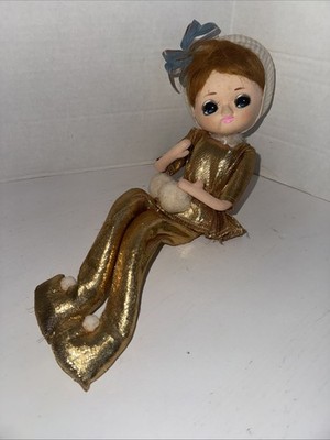 Vintage 1960s Big Eye Pixie Elf Doll Gold Lame Outfit Made in Japan READ