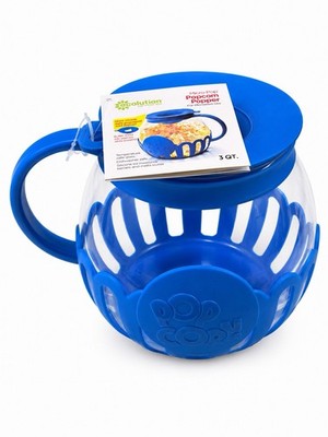 Ecolution Micro-Pop 3 Qt Microwave Popcorn Popper, Glass/Silicone Blue/Clear