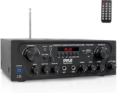 Pyle PTA24BT 250W BT Home Stereo Amplifier Karaoke Dual Mic FM Radio USB PTA24BT