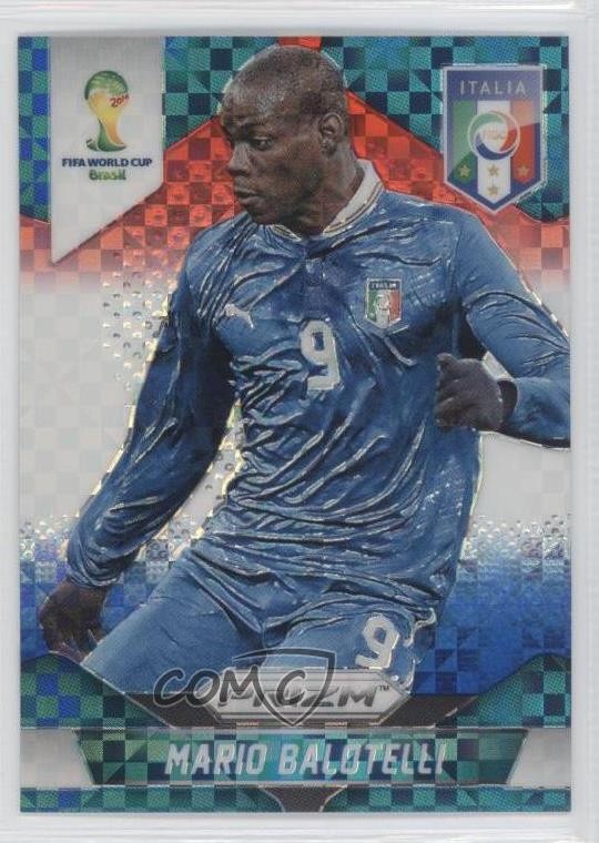 2014 Panini Prizm World Cup Red White & Blue Power Plaid Mario Balotelli 0b2