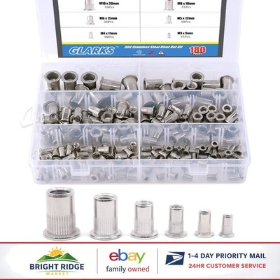 Rivet Nut Assortment, 180pcs Stainless Steel Threaded Fasteners with Storage Box