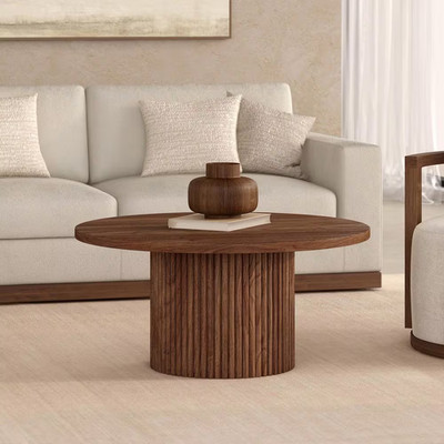Rollan 32 In. Satin Walnut round MDF Top Coffee Table