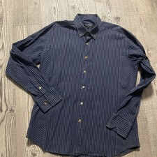 Bogosse Men's Navy Blue  Gold Pinstripe Shirt -  2XL - Designer Pick-Stitched