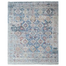 7'10"x9'10" Blue Broken Zoroastrian Karjihooz Design Hand Knotted Wool Rug 10543