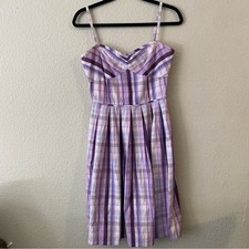 LOFT Cotton Plaid Purple Dress Knee Length Size 2