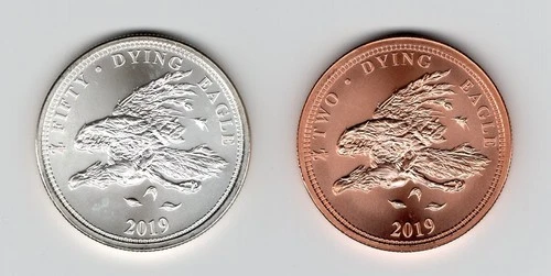 .999 Fine Silver 1 oz Round "Dying Eagle" 2019 Zombucks + 1oz copper "Dying "