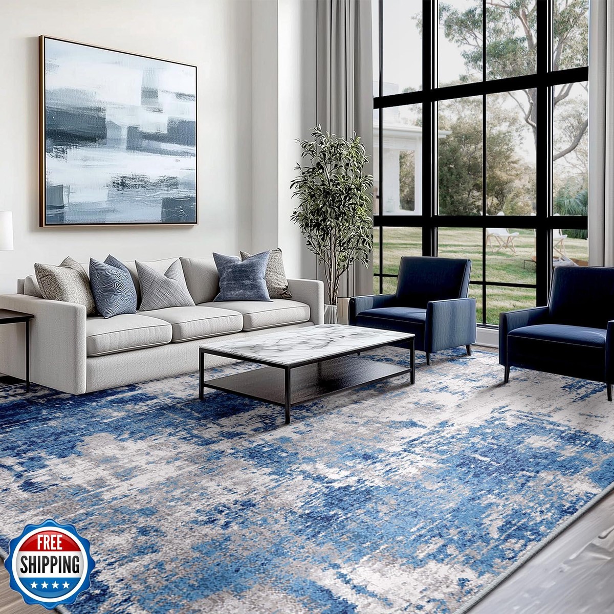 RELEANY Washable Area Rugs 5'x7' Non-Slip Modern Abstract Soft for