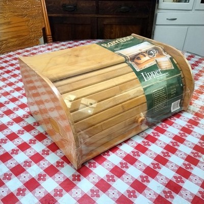 Lipper environmentally friendly bamboo roll top bread box new in package