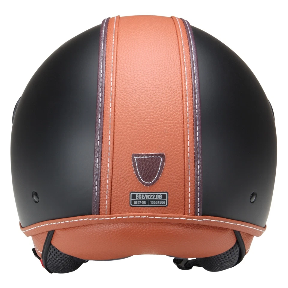 Motorradhelm Jethelm Rollerhelm CMX "Hazel" matt schwarz mit Leder braun S - XL - Bild 3 von 4
