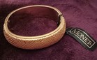 Vintage Designer Signed Monet Gold Tone Textured Hinged Bangle Bracelet