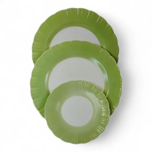 Macbeth Evans Cremax Bordette Plate Set (3) Pastel Green 9.25" Dinner 6" Bread