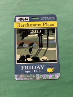2013 Masters Golf Badge Berckmans Place Friday Pass Augusta National Adam Scott