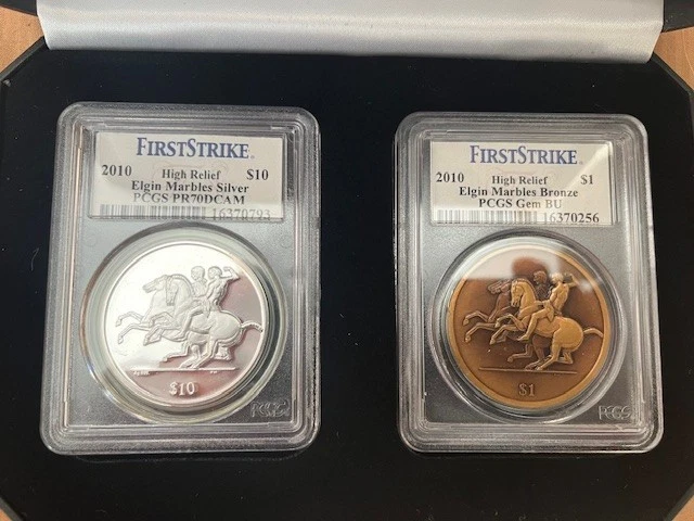 2010 Greek Sculpture_ High Relief 2 coin set_ FIRST STRIKE PCGS PR70DCAM_UK - Image 2 of 4