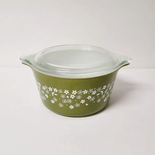 Vintage Pyrex Crazy Daisy Spring Blossom 473-B Casserole Dish 1 QT w/ Lid 470-C