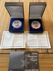 1999 Two American Eagle Walking Liberty Painted Silver Dollar with Box COA  2 Oz