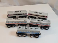 5x MBTA Wooden Railway Cars, Boston Blue & Red Line Subway, Purple Commuter