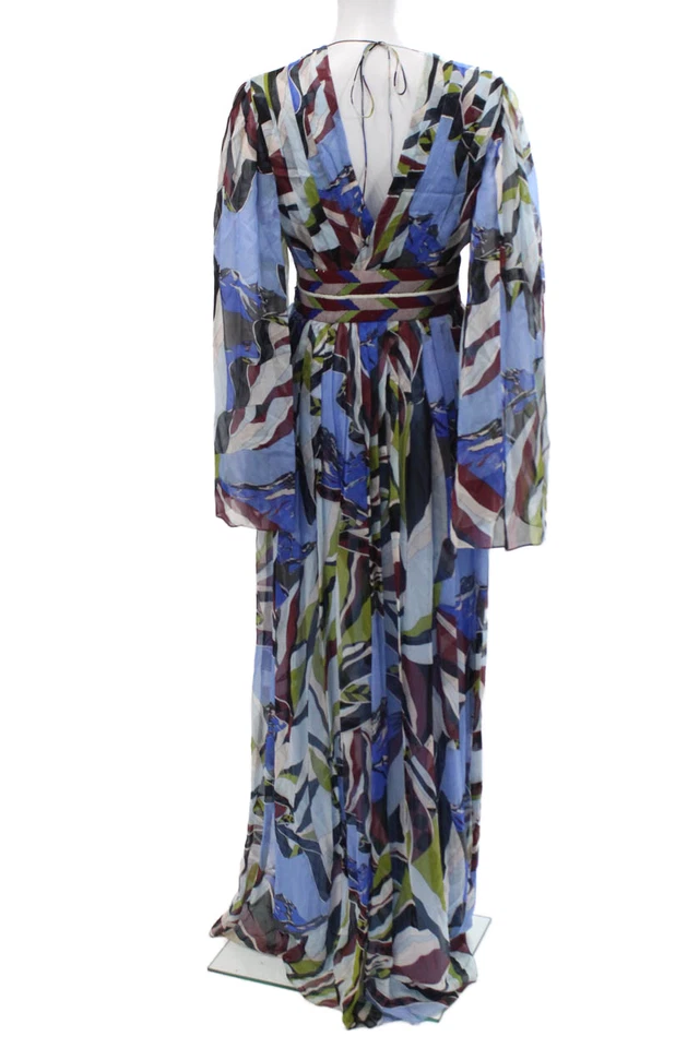 Maxi Vestido Envolvente Emilio Pucci Mujer Azul Geométrico Manga Larga Algodón Talla 4 Foto 3 de 4