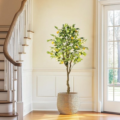 5 FT Artificial Lemon Tree Realistic Faux Trees with Lifelike Leaves Fruit Light