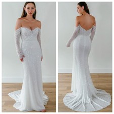 Wtoo Watters Glimpse Wedding Dress Sleeves Beaded Off Shoulder Gown 6 NWT