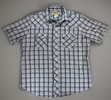 Wrangler Western Shirt Mens XL Blue Gray Plaid Short Sleeve Pearl Snap Buttons