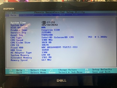 Dell Inspiron Mini 10 PP19S Netbook Atom HDD 160 GB 1.30Ghz/2GB 10.1'' ( # 08)