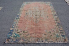 Pink and Blue Rug, Handwoven Floor Rug, 6.1x9.5 ft Rug