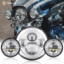 Chrome 7" LED Headlight Passing Lights For Motor Fatboy Heritage Softail Deluxe