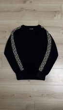 Maglione Dior blu navy maglia monogramma inserti jacquard logo nastro maniche taglia S