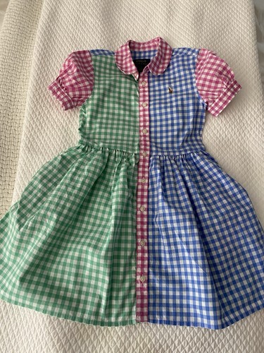 POLO RALPH LAUREN GIRLS DRESS SIZE 5 PINK BL GREEN WHITE CHECK