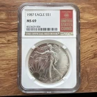 1987 American Silver Eagle - NGC MS69 - The Official Red Book Label