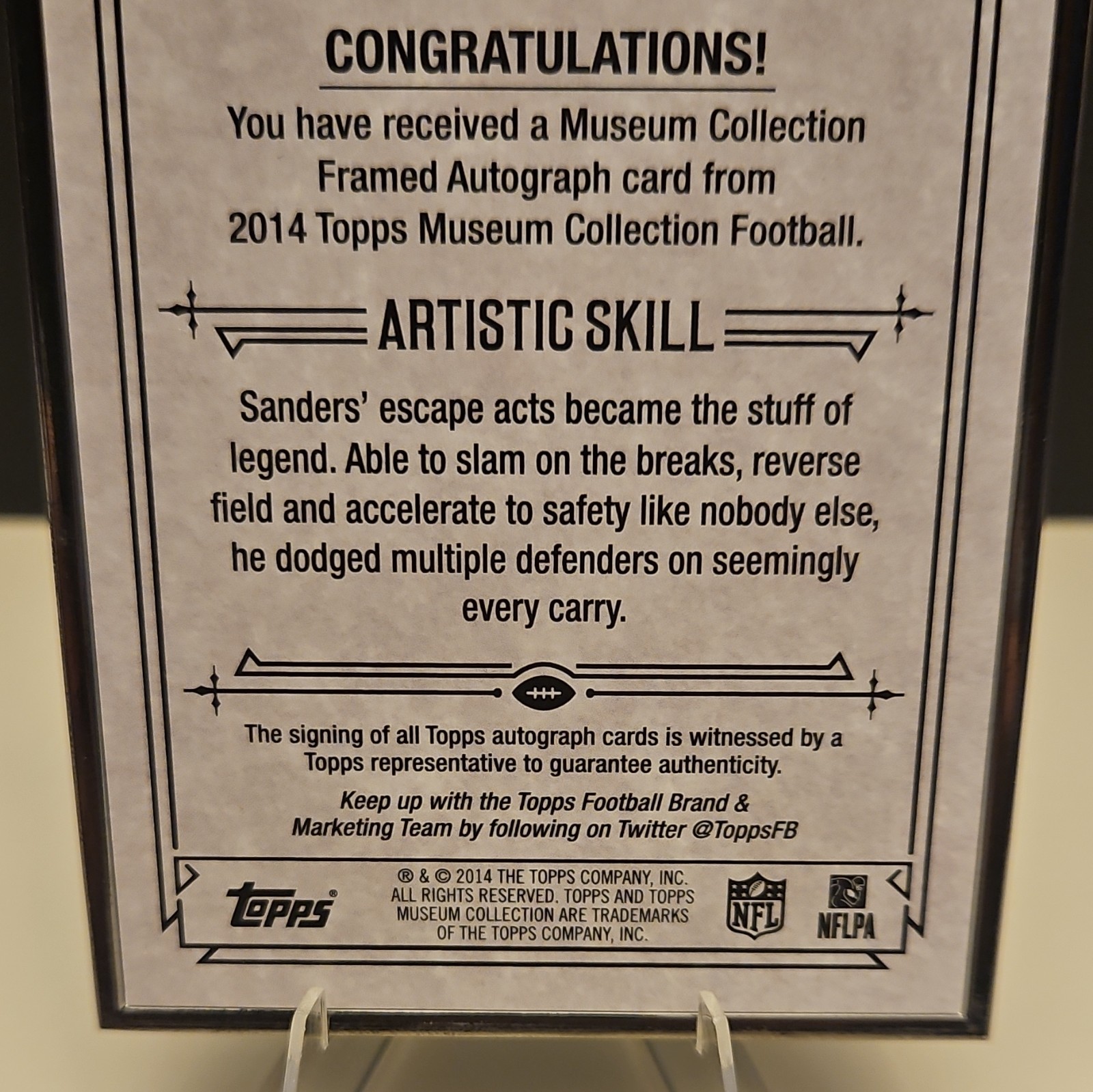 Topps 2014 Museum Collection Football Barry Sanders Lions Framed Auto FA-BSA 1/1 view 7