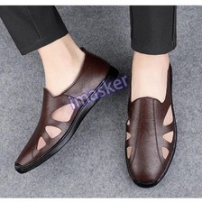 Men's Casual Formal Flat Shoes Cut-Out Breathable Hollow Driving Leather Sandals