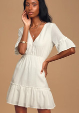 Lulus Women Sunshine Daydream Short Sleeve Cutout Mini Dress Sz XL White