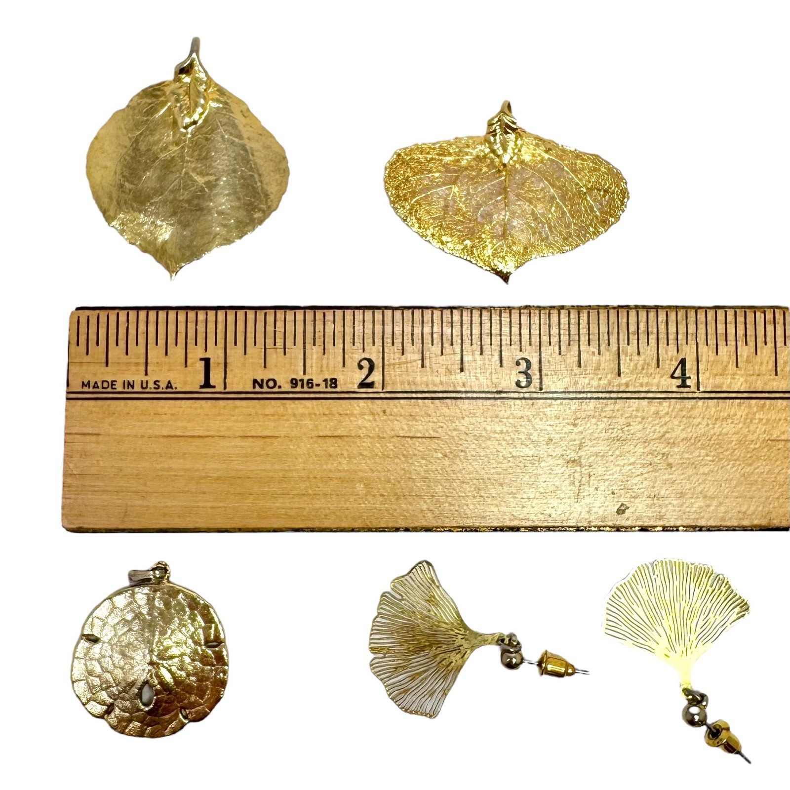 Vintage Lot of Gold Dipped Leaf Pendants & Ginkgo… - image 8