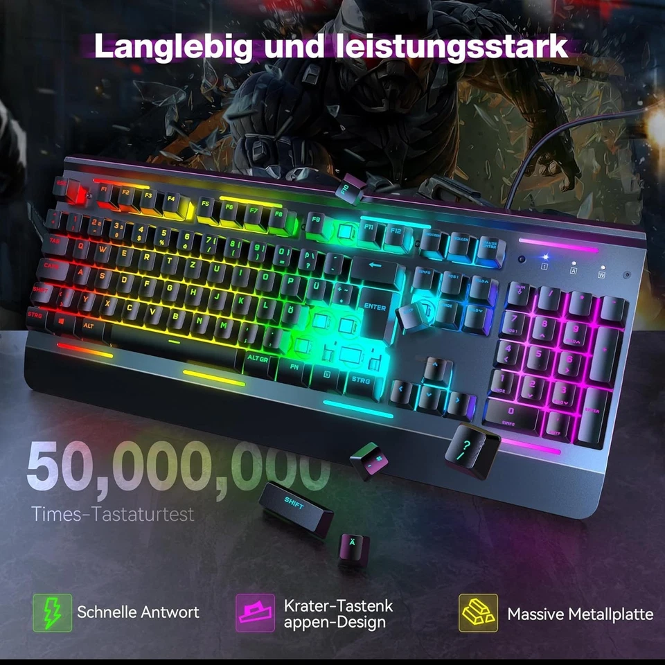 TECKNET RGB Gaming Tastatur für PC, Membran Tastatur mit 105 Tasten,15 Zonen RGB - Bild 2 von 4