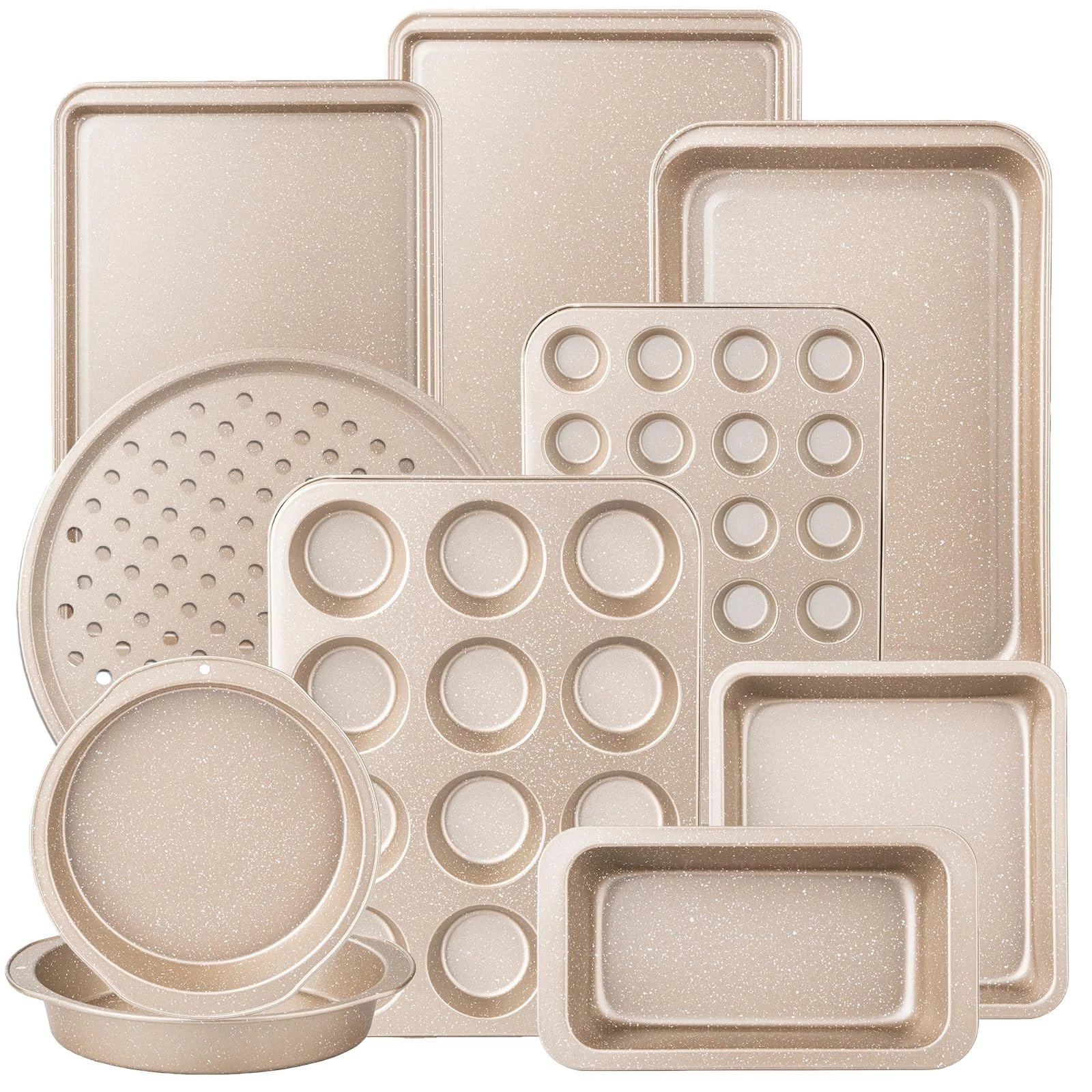 Terlulu 10-Piece Baking Pans Set, Bakeware Sets Nonstick, 10 Piece Gold