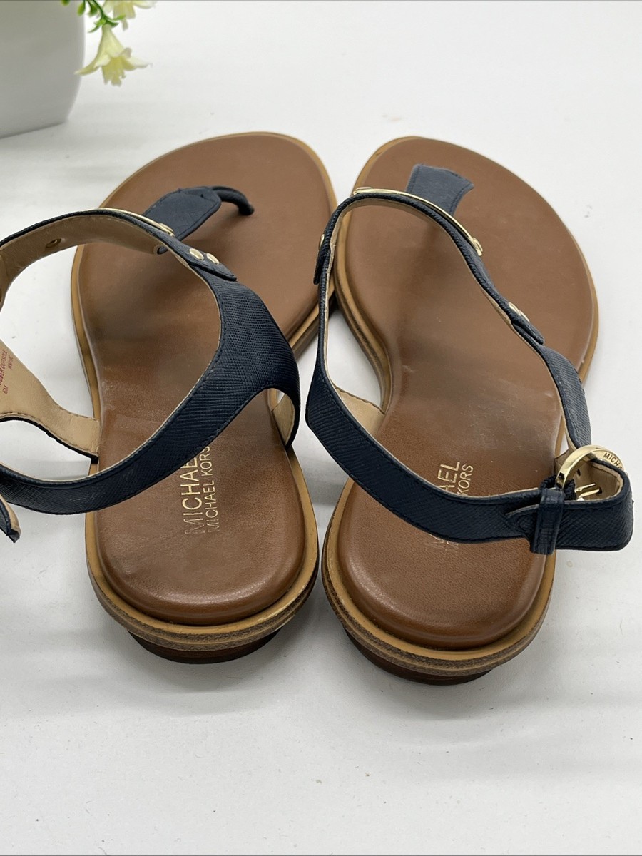 MICHAEL KORS ネイビーサンダル MICHAEL Michael Kors Womens MK Plate Navy Blue Thong Sandals