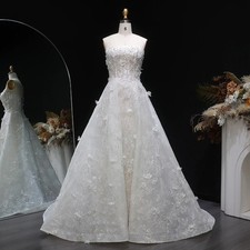 Backless Pearl Crystal Wedding Dress with Appliques Off Shoulder Bride Gowns 